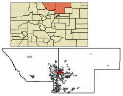 Location of Windsor in Larimer County and Weld County, Colorado