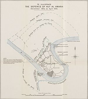 MAP TO ILLUSTRATE THE DEFENCE OF KUT AL AMARA December 1915, to April 1916