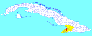 Manzanillo municipality (red) within  Granma Province (yellow) and Cuba