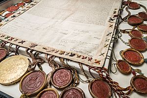 Marriage contract between Princess Anna of Denmark and Jacob 6. of Scotland 1589