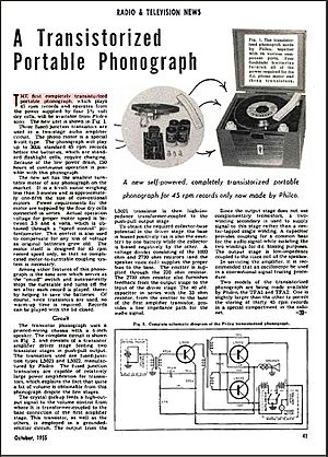 Philco TPA-1 All-Transistor phonograph - Radio and Television News Oct 1955