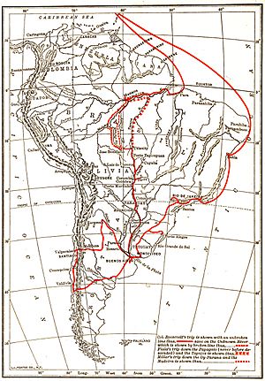 Roosevelt-Rondon Scientific Expedition, map showing the complete route of Roosevelt's South American journey