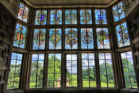 Stained glass window, overlooking gardens of Montacute House (4675709559)