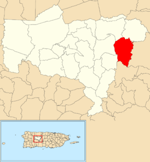 Location of Tetuán within the municipality of Utuado shown in red