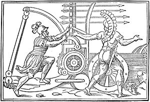 Ancient Roman catapult - Discours de la religion des anciens Romains (1581) (14763485952) (enhanced)