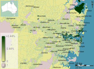 Australian Census 2011 demographic map - Inner Sydney by SA1 - BCP field 7843 One method Ferry Persons