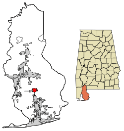 Location of Robertsdale in Baldwin County, Alabama.