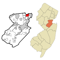 Map of Avenel CDP in Middlesex County. Inset: Location of Middlesex County in New Jersey.