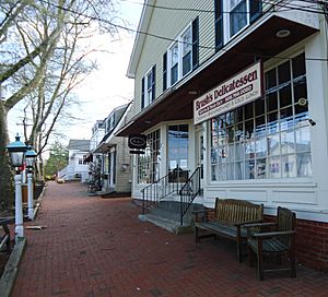 Shops and sidewalk and lamps in Basking Ridge New Jersey
