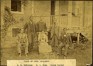 Class of 1893 at Storer College in Harpers Ferry West Virginia an African American school featuring M. DeHonney, Robert P. Sims, Henry Carter, W. P. Crump, Stella James Sims, J. C. Gilmer