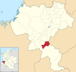 Location of the municipality and town of San Sebastian, Cauca in the Cauca Department of Colombia.