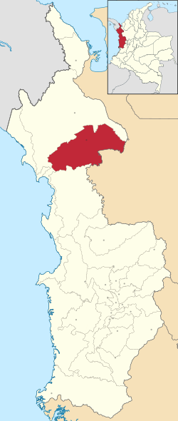 Location of the municipality and town of Carmen del Darién in the Chocó Department of Colombia.