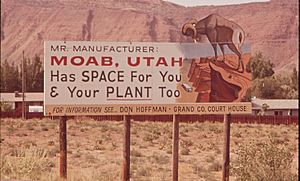 County-sponsored sign promoting manufacturing in Moab during the early 1970s