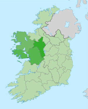 The West of Ireland with each local government area highlighted.