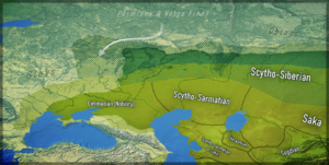 Assimilation of Baltic and Aryan Peoples by Uralic Speakers in the Middle and Upper Volga Basin (Shaded Relief BG)