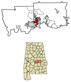 Location of Millbrook in Autauga County and Elmore County, Alabama.