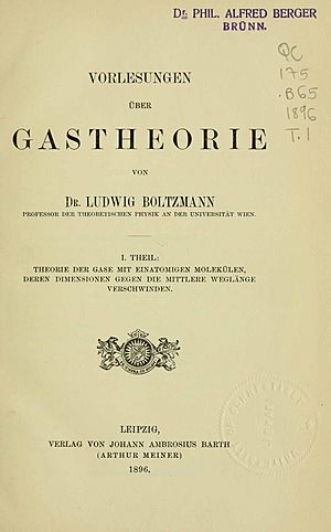 Boltzmann, Ludwig – Theorie der Gase mit einatomigen Molekülen, deren Dimensionen gegen die mittlere weglänge Verschwinden, 1896 – BEIC 10990650