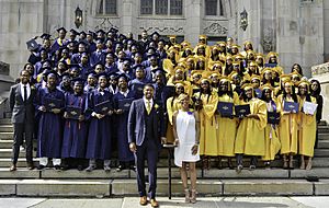 Jalen Rose with graduates of the Jalen Rose Leadership Academy