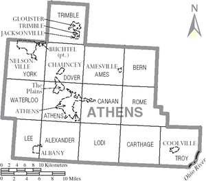 Map of Athens County Ohio With Municipal and Township Labels