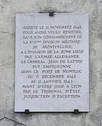 Plaque - Fort Montluc Lyon - De Lattre