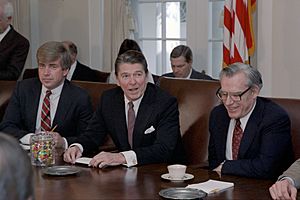 President Ronald Reagan meeting with a group of Republican Members of Congress