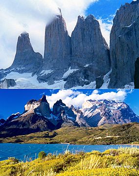 Torres del Paine y cuernos del Paine, montaje.jpg