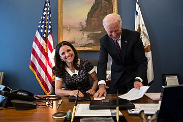 Vice President Joe Biden jokes with Julia Louis-Dreyfus