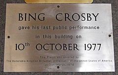 Bing Crosby Last Performance Plaque