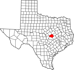 Map of Texas highlighting Bell County