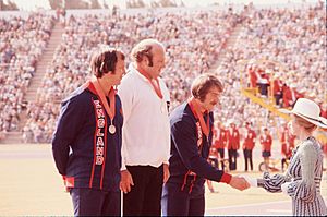 Princess Anne at discus medal ceremony - Commonwealth Games 1974 (2)