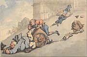 Thomas Rowlandson - Comforts of Bath- Gouty Persons Fall on Steep HIll - Google Art Project