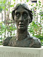 Bronze cast of Stephen Tomlin's bust of Virginia Woolf (1931) in Tavistock Square