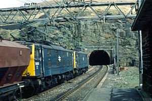 Class 76 locomotives 76033 and 76031 at Woodhead on 24th March 1981