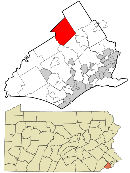 Location in Delaware County and the state of Pennsylvania
