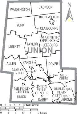 Map of Union County Ohio With Municipal and Township Labels