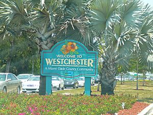 Sign marking entrance to Westchester on Bird Road, just west of the Palmetto Expressway