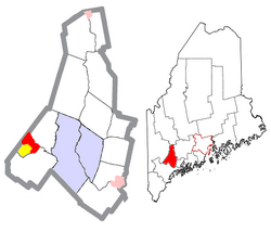 Location of Mechanic Falls (in red) in Androscoggin County and the state of Maine