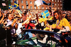 Football players Pontus Kåmark Henrik Larsson, July 18, 1994