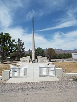 Monument dedicated to local native Melvin Jones, founder of Lions Club International.