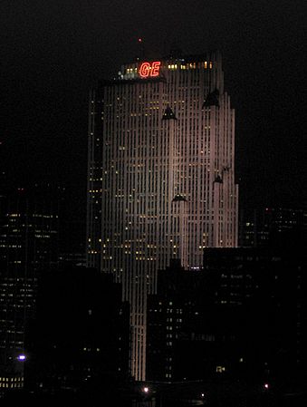 GE Building at night