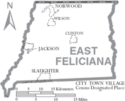 Map of East Feliciana Parish Louisiana With Municipal Labels