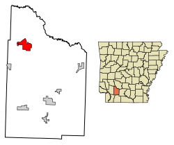 Location of Prescott in Nevada County, Arkansas.
