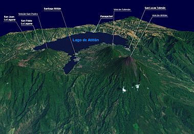 Volcano Atitlan, San Pedro, Toliman & Lago Atitlan 3D version 1