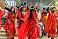 Bangladeshi girls wearing traditional sari with flower crown at Pohela Boishakh celebration 2016 (01)