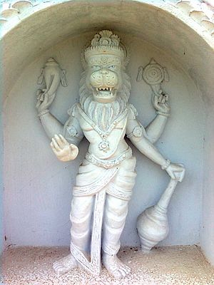 Lord Narasimha statue on walls of Simhachalam Temple