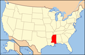 Map of the United States with Mississippi highlighted.