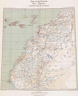 Mapa de Sáhara, Ifni e Islas Canarias