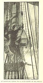 At daybreak there was a rush aloft of all hands-illustration by wh overend for a strange elopement by w clarke russell
