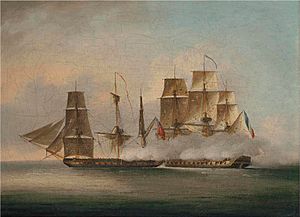 Francis Sartorius - H.M. frigate Phoenix, 36 guns, attacking the French frigate La Didon, 44 guns, 10 August 1805 CSK 12016.jpg