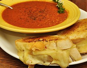 Grilled cheese sandwich with roasted tomato soup